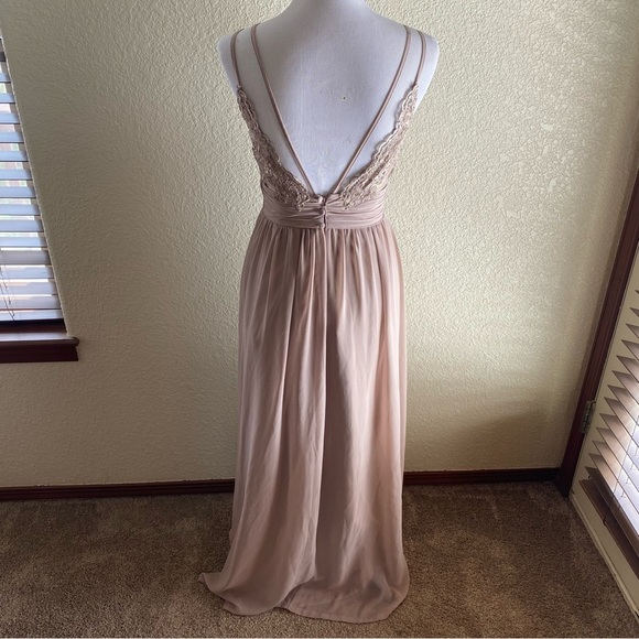 Azazie Bridesmaid Blake Dress Formal Prom Evening Gown Maxi Lace Blush Tan: 4 - Picture 5 of 13